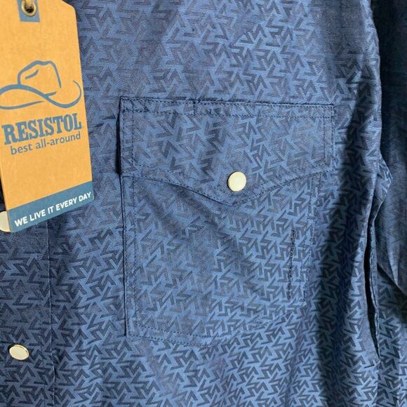 Resistol Lipizzaner Blue Aztec Western Button Up Shirt Size Small - Picture 4 of 8